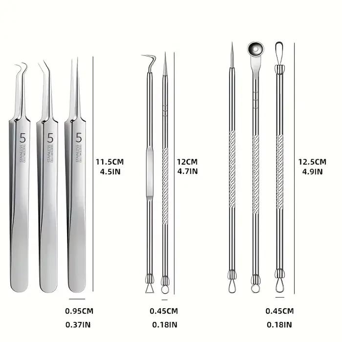 Kit dissolvant de points noirs 8 pièces – Outils d'extraction d'imperfections et d'acné en acier inoxydable – Ensemble professionnel de boutons popper pour toutes les peaux