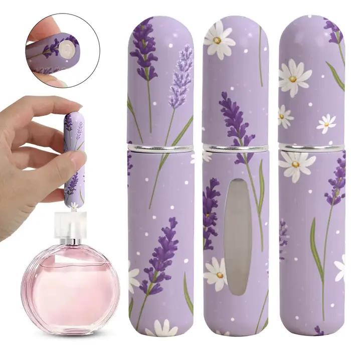 Contenant rechargeable de parfum élégant et écologique pour femme avec distributeur de type presse et plusieurs couleurs disponibles pour toutes occasions