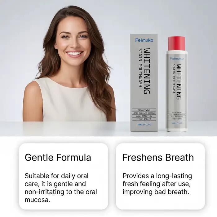 Bain de bouche détachant, blanchissant les dents, éliminant la plaque dentaire, pour une haleine fraîche, réduisant les odeurs buccales, sensation de fraîcheur, hygiène bucco-dentaire, nettoyant pour