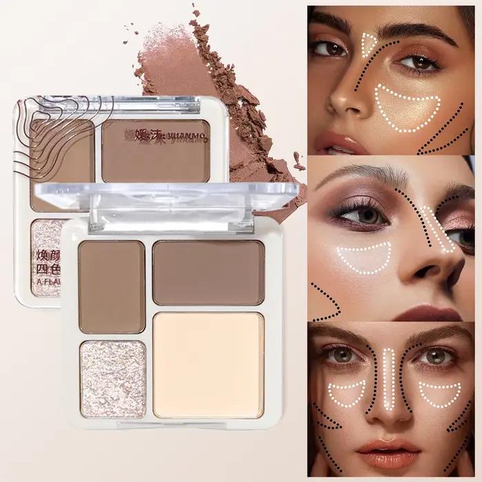 La palette de contouring quatre couleurs est mate et longue tenue
