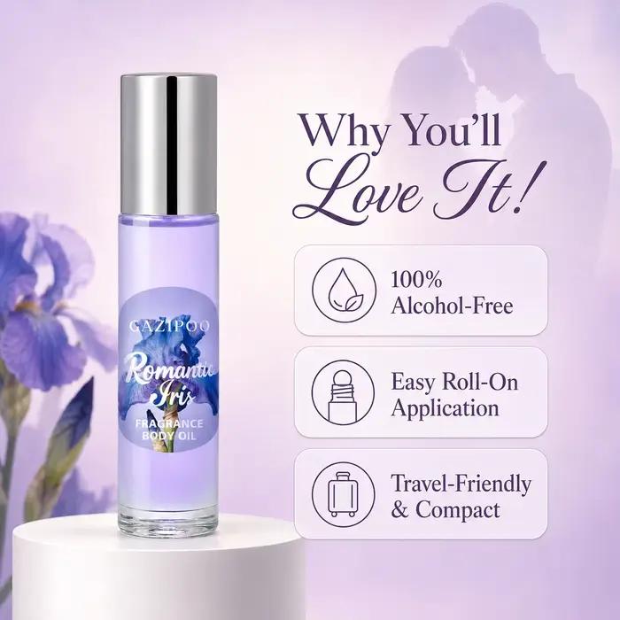 Huile de phéromone Iris Romantique 10ml - Huile parfumée florale douce et subtile, Eau de Toilette originale pour voyage ou rendez-vous, utilisation en salle de bain
