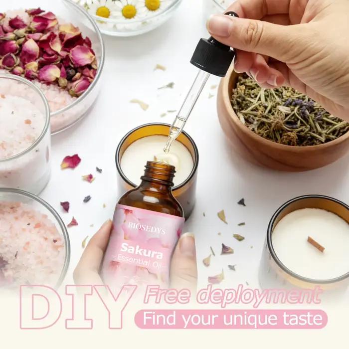 Huile essentielle SAKURA, huile parfumée aux notes florales fraîches pour diffuseurs, projets de bricolage et aromathérapie, parfum doux et délicat.