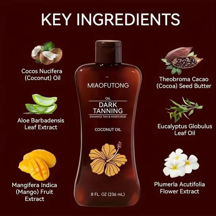 Huile Accélératrice de Bronzage à la Noix de Coco 236ml, Lotion Bronzante Hydratante pour le Corps, Accélérateur de Bronzage Léger pour la Plage et l'Extérieur