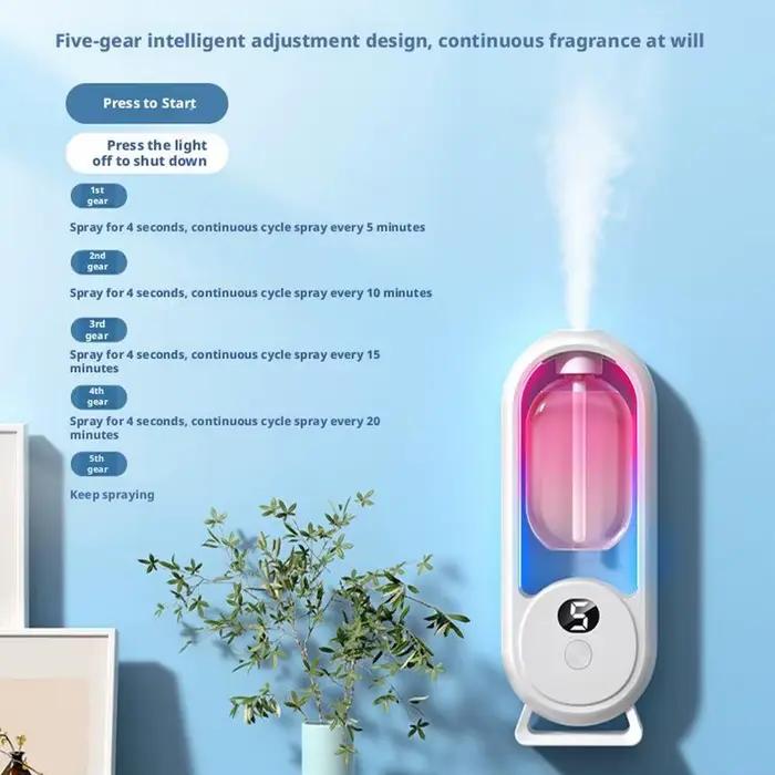 Diffuseur d'arômes automatique avec pulvérisation et lumière pour salon ou chambre à coucher - Huile essentielle ou parfum compatible - Choix de couleur
