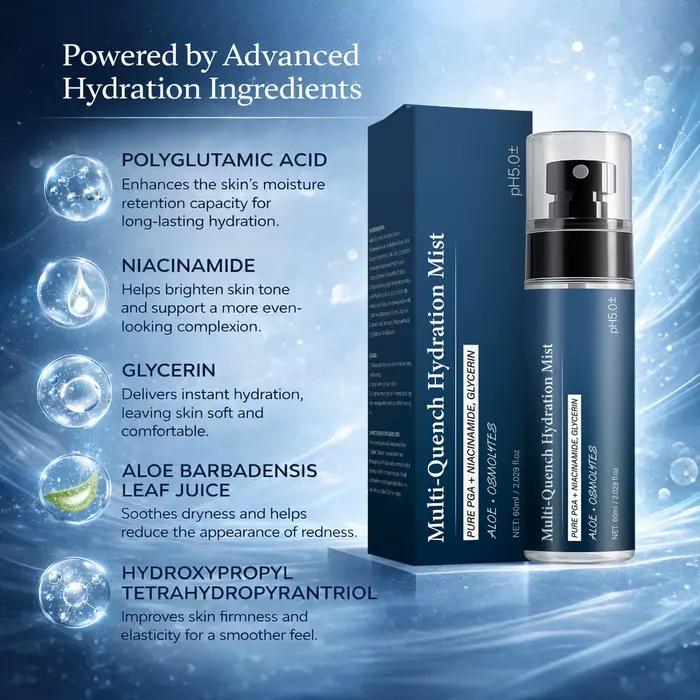 Brume hydratante multi-action pour le visage avec complexe PGA repulpant