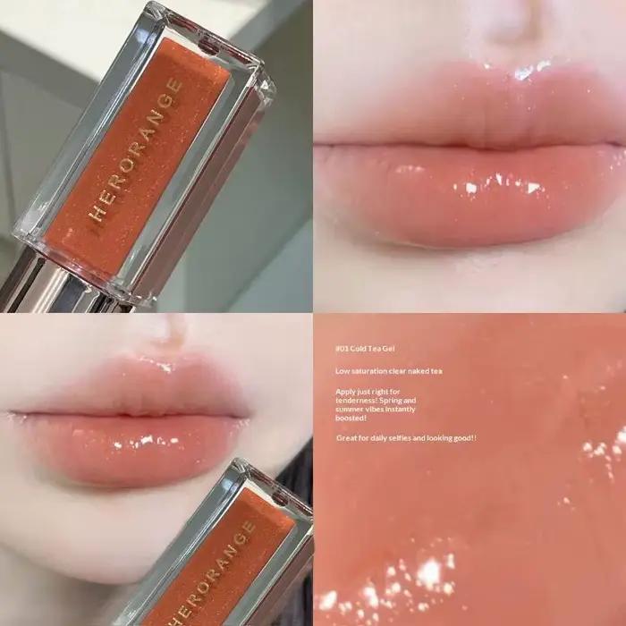 HERORANGE Gloss à lèvres transparent effet miroir scintillant, finement pailleté pour des lèvres pul
