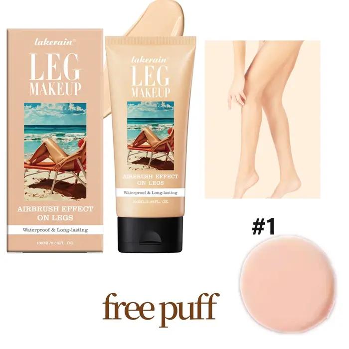 Fond de Teint Corps et Jambes Effet Bronze avec Houpette 100ml – Crème Bronzante Corps Waterproof Longue Durée Unifie le Teint – 3 Couleurs