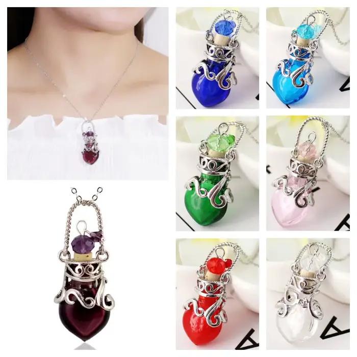 JOMemorial-Fiole de sexuellement en Verre en Forme de Cœur, Pendentif Diffuseur d'Huile Essentielle, Bijou Réglable