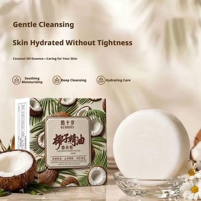 Savon au lait de coco, extrait de plantes pures, savon artisanal, nettoyage en profondeur et contrôle du sébum, apaisant doux et hydratant pour la peau.