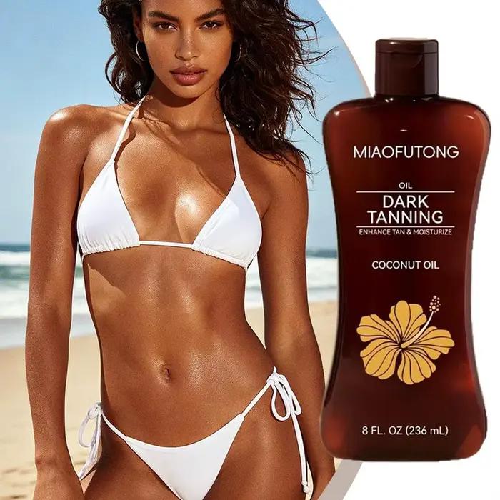 Huile Accélératrice de Bronzage à la Noix de Coco 236ml, Lotion Bronzante Hydratante pour le Corps, Accélérateur de Bronzage Léger pour la Plage et l'Extérieur