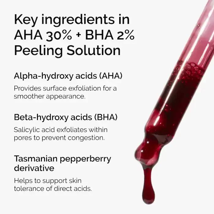 AHA 30% + BHA 2% Solution Peeling 30ml Solution Peeling exfoliante visage éclaircir Lisse et affiner l'apparence de la peau