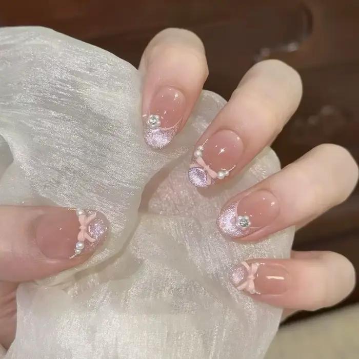 Faux ongles français détachables à pression courte