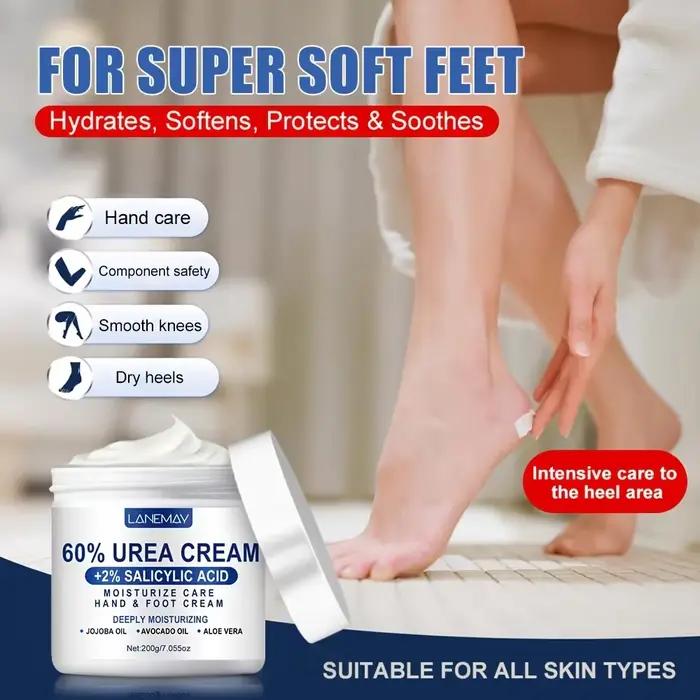 Crème d'urée 60% pour les pieds et les mains hydratante avec acide salicylique et glycérine pour peaux sèches et rugueuses occasionnels et quotidiens