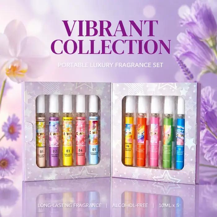 Coffret Cadeau de 10 Parfums de Luxe Vibrants Sans Alcool, Senteur Fraîche et Longue Durée, Spray Corporel Compact et Portable