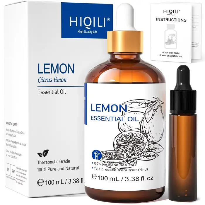 HIQILI Huile Essentielle de Citron 10/30/100/500ml, 100% Extraction de Citron, Parfum d'Ambiance, Humidificateur, Diffuseur, Bougie DIY