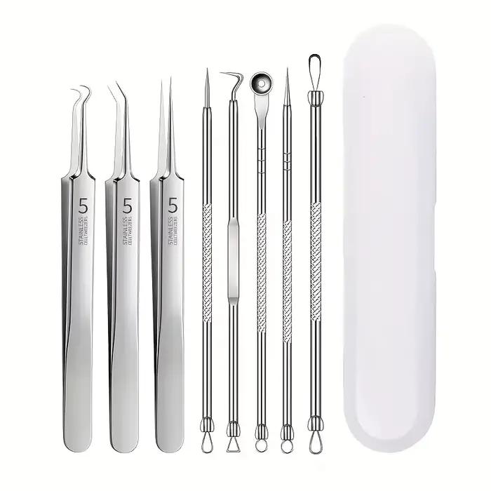 Kit dissolvant de points noirs 8 pièces – Outils d'extraction d'imperfections et d'acné en acier ino