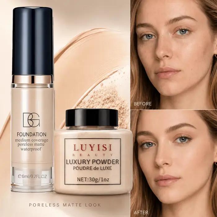 Ensemble de maquillage pour le visage : 1 poudre libre mate + 1 fond de teint waterproof