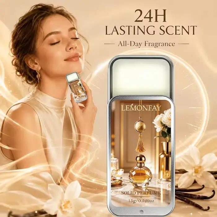 Baume de parfum solide pour femmes, parfum floral élégant, longue durée, parfum solide portable, soin corporel pour femmes, idéal pour les rendez-vous et les soirées.