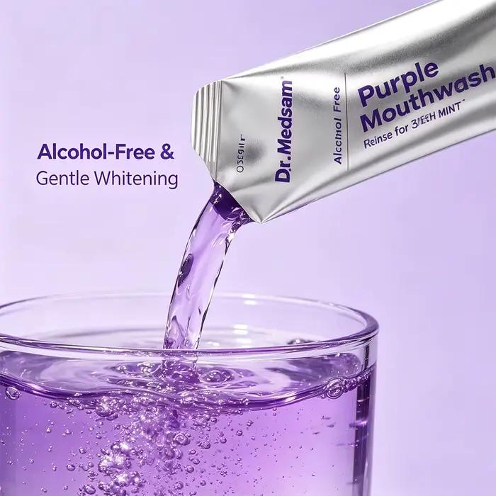 DR.DENT Bain de bouche violet - Sachets 20 unités - Sans peroxyde - Sans alcool - Menthe végétalienne