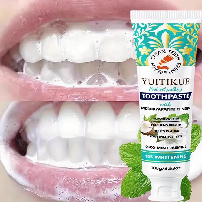 Dentifrice à l'hydroxyapatite, sans fluor, au neem, menthe coco et jasmin, pour une haleine fraîche, doux pour les dents sensibles, soin buccal