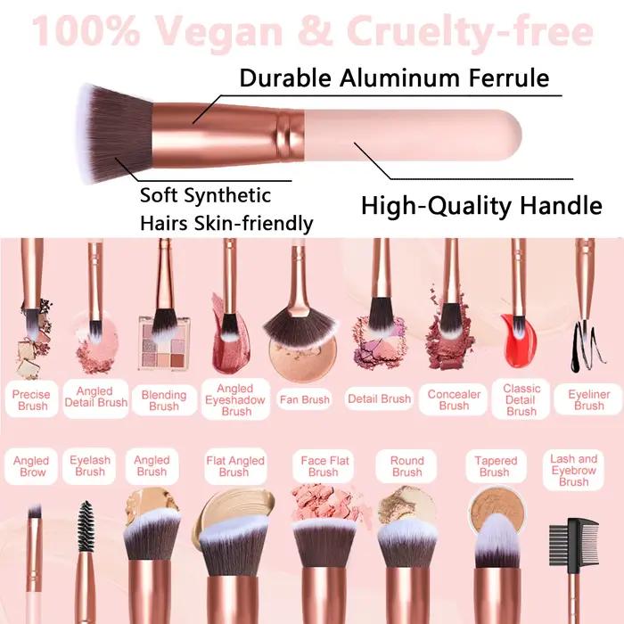 Ensemble de 19 pinceaux de maquillage, comprenant une éponge de maquillage, des pinceaux synthétiques de qualité supérieure pour le fond de teint, la poudre, les anticernes, les fards à paupières et l