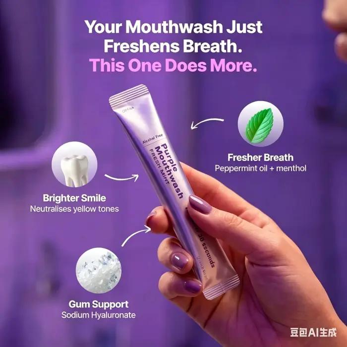 DR.DENT Bain de bouche violet - Sachets 20 unités - Sans peroxyde - Sans alcool - Menthe végétalienne