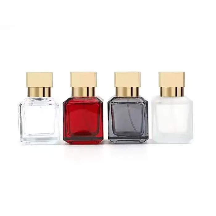 Flacons de parfum en verre transparent de 50 ml, flacons vaporisateurs, flacons carrés vides, flacon de parfum transparent, essentiels de voyage