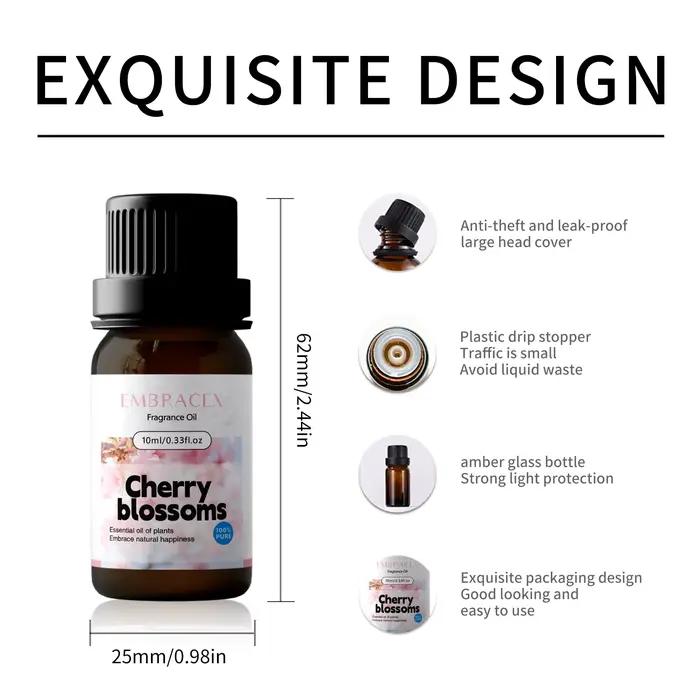 Huiles parfumées aux fleurs de cerisier 10 ml, parfum floral longue durée pour diffuseurs/humidificateurs, cadeaux de fêtes
