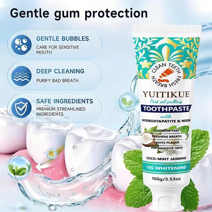 Dentifrice à l'hydroxyapatite, sans fluor, au neem, menthe coco et jasmin, pour une haleine fraîche, doux pour les dents sensibles, soin buccal