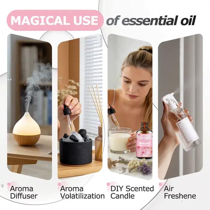 Huile essentielle SAKURA, huile parfumée aux notes florales fraîches pour diffuseurs, projets de bricolage et aromathérapie, parfum doux et délicat.