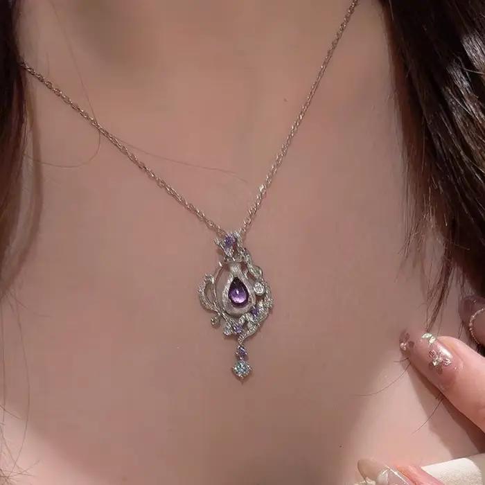 Élégant argent 925 bouteille de parfum brossé pendentif collier exquis et unique incrusté diamant cl