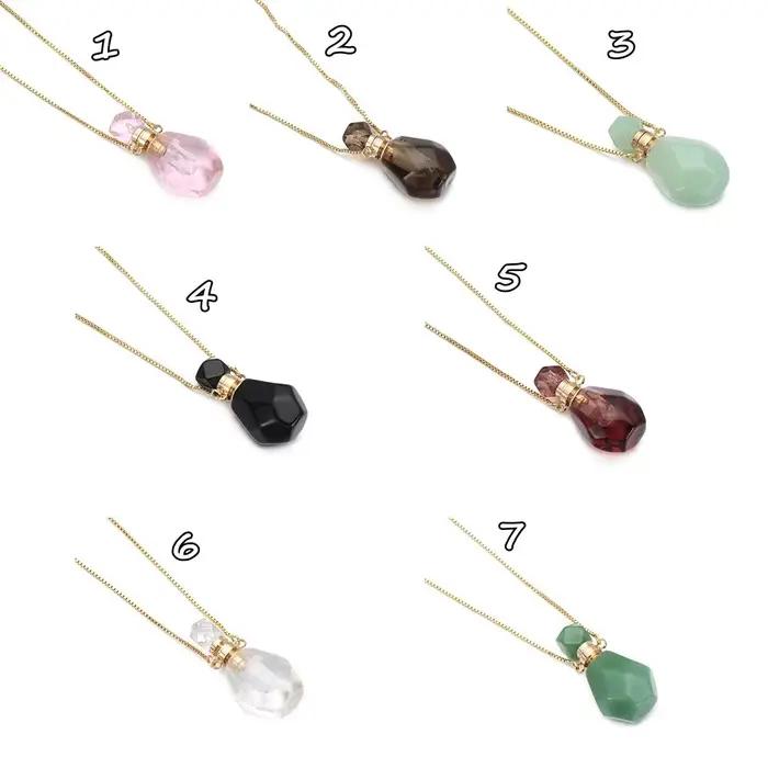 Collier avec Pendentif en Forme de Bouteille de sexuellement, Bijou Diffuseur d'Huile Essentielle en Clip, Rose Naturel, Quartz, Œil de Tigre, Cadeau