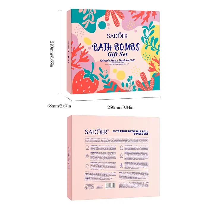 Ensemble de 6 boules de sel de bain aux fruits mignons pour le nettoyage du corps, boules de sel de bain à l'acide citrique qui vous aident à soulager la fatigue de la journée, terre volcanique, pour