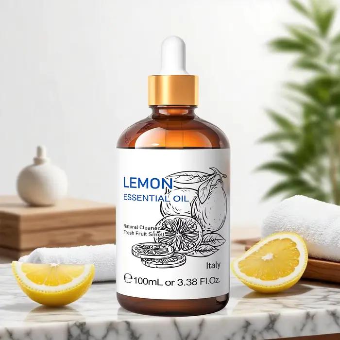 HIQILI Huile Essentielle de Citron 10/30/100/500ml, 100% Extraction de Citron, Parfum d'Ambiance, Humidificateur, Diffuseur, Bougie DIY