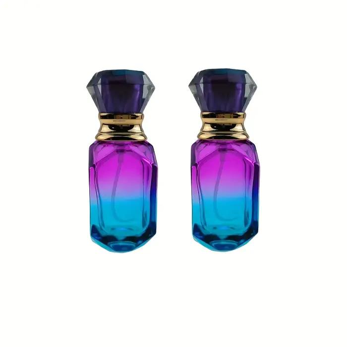 Ensemble de 2 bouteilles distributrices de parfum en verre rechargeables élégantes pour femmes avec finition dégradée bleu profond jaune prune rechargeables occasions spéciales
