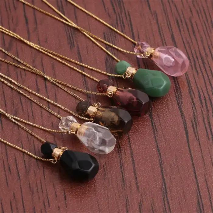 Collier avec Pendentif en Forme de Bouteille de sexuellement, Bijou Diffuseur d'Huile Essentielle en Clip, Rose Naturel, Quartz, Œil de Tigre, Cadeau