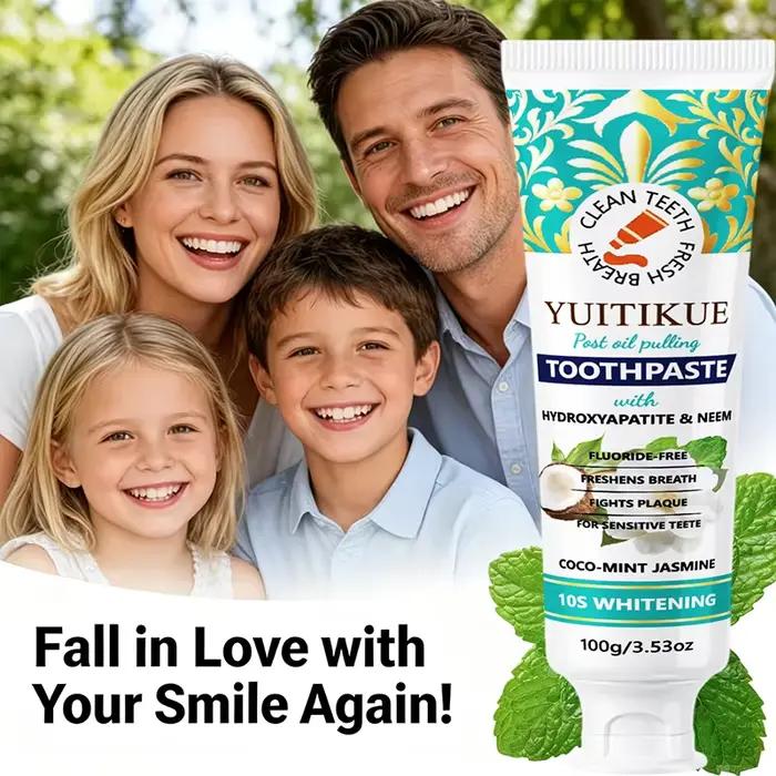 Dentifrice à l'hydroxyapatite, sans fluor, au neem, menthe coco et jasmin, pour une haleine fraîche, doux pour les dents sensibles, soin buccal