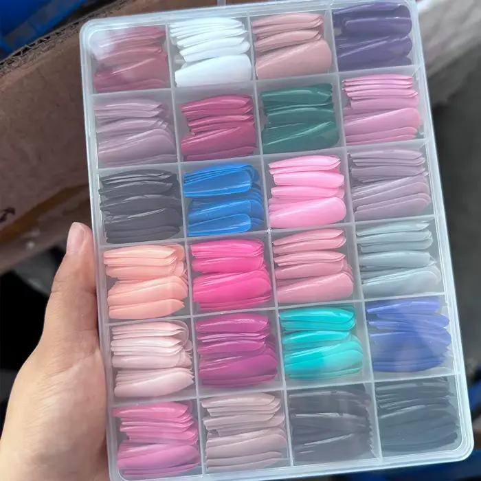 576 pièces/boîte coloré Long cercueil faux ongles brillant doux Gel français ongles conseils Simple