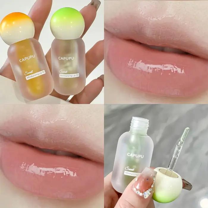 Brillant à lèvres léger à l'eau de pêche, verre Transparent hydratant, gelée de cristal de fruits, huile repulpante, soin des lèvres clair, maquillage, estompe les lèvres