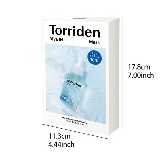 Torriden DIVE-IN Masques pour le visage à l'acide hyaluronique 10 pièces, fins et adaptés à la peau,