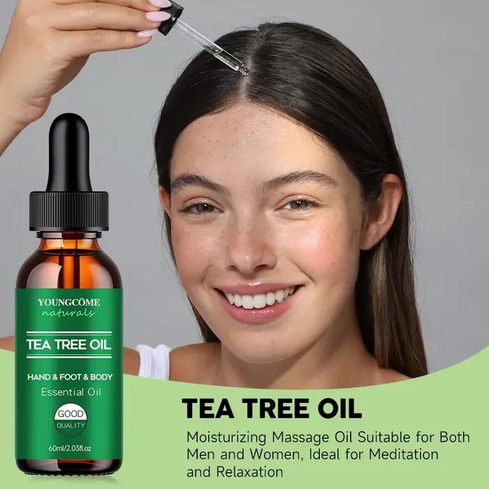 Huile essentielle d'arbre à thé pour soins de la peau, massage, douche, diffuseur huile essentielle relaxante pour le visage, le corps, les ongles, les cheveux, les soins de la peau