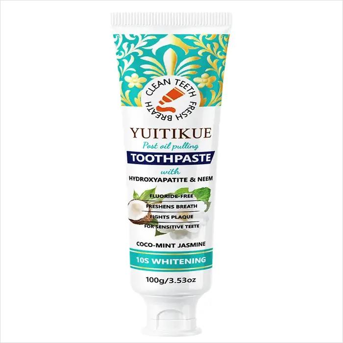 Dentifrice à l'hydroxyapatite, sans fluor, au neem, menthe coco et jasmin, pour une haleine fraîche, doux pour les dents sensibles, soin buccal