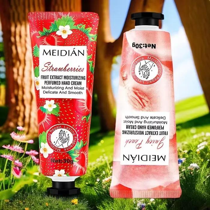 Crème pour les mains parfumée aux fruits cinq pièces pour une rétention de parfum hydratante et durable. Crème masque soin des mains