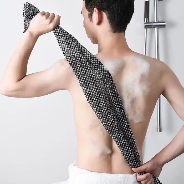 Gant de toilette exfoliant épurateur de dos pour douche pour hommes serviette de bain en mousse multifonction argent-ion serviettes exfoliantes ultra longues