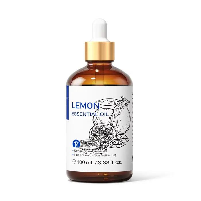 HIQILI Huile Essentielle de Citron 10/30/100/500ml, 100% Extraction de Citron, Parfum d'Ambiance, Humidificateur, Diffuseur, Bougie DIY