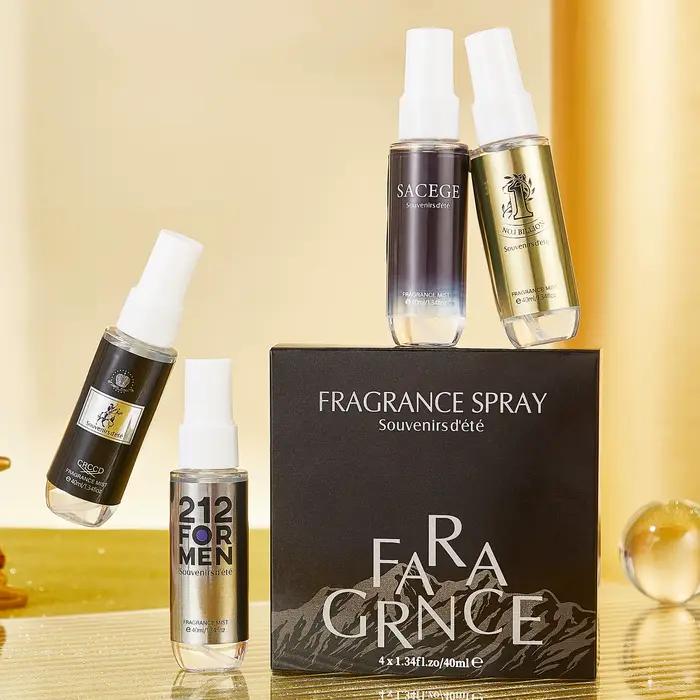 4 pièces de parfum pour homme noir et or, spray de parfum sans alcool, parfum durable pour le corps