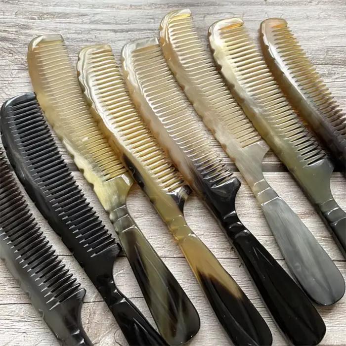 Peigne de massage en corne de buffle naturelle, antistatique, multifonction, à dents fines, peigne à cheveux sans couture, lisse, à bords étroits