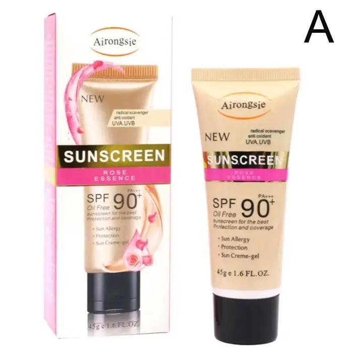 Crème solaire à l'essence de rose 45g SPF90+ sans huile, rafraîchissante, hydratante, lotion solaire