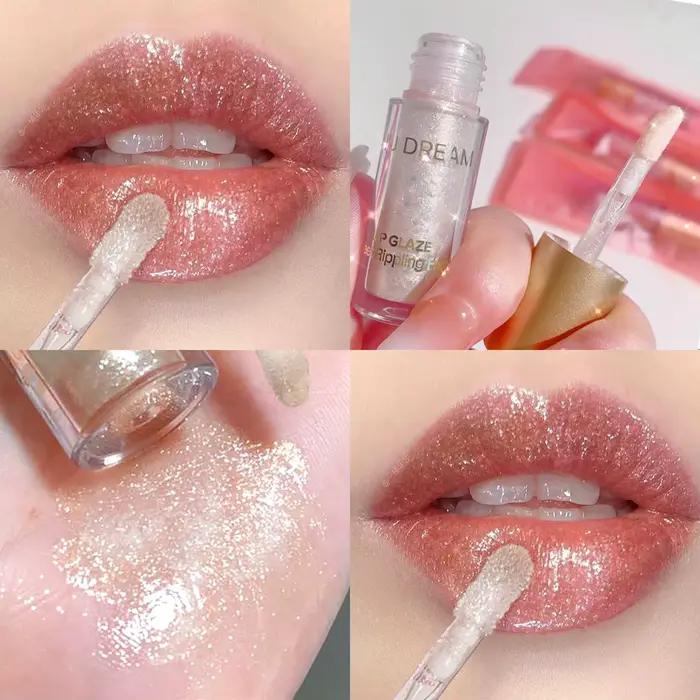 Gloss à lèvres rose scintillant, gloss à lèvres pailleté pour des lèvres pulpeuses et brillantes, gl