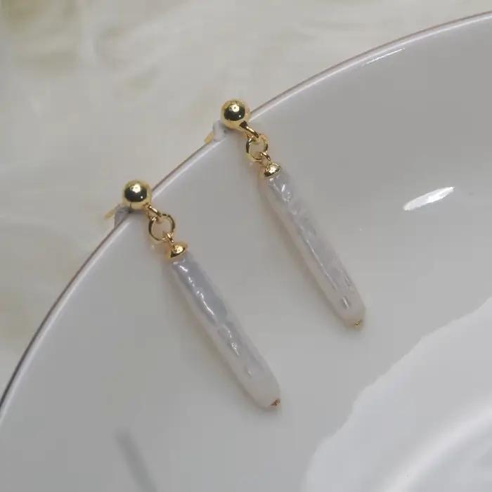 Boucles d'oreilles en perles d'eau douce naturelles Mareora, perles baroques fines en forme de cure-dent, argent sterling 925